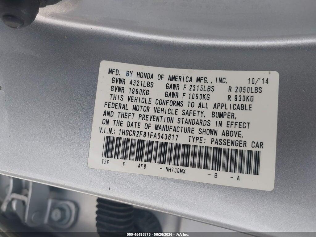1HGCR2F81FA043617 2015 HONDA ACCORD photo no. 9