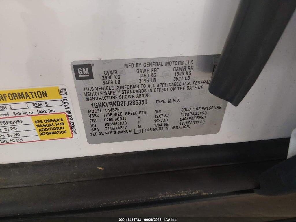 1GKKVRKD2FJ236350 2015 GMC ACADIA photo no. 9
