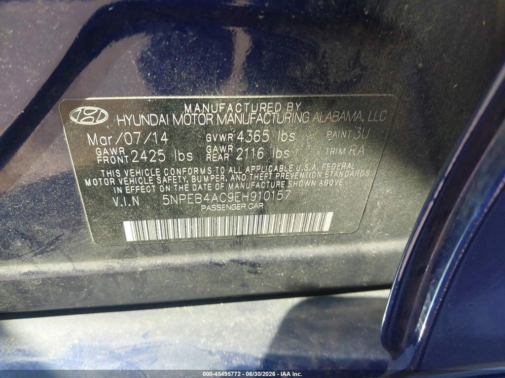 5NPEB4AC9EH910157 2014 HYUNDAI SONATA photo no. 9