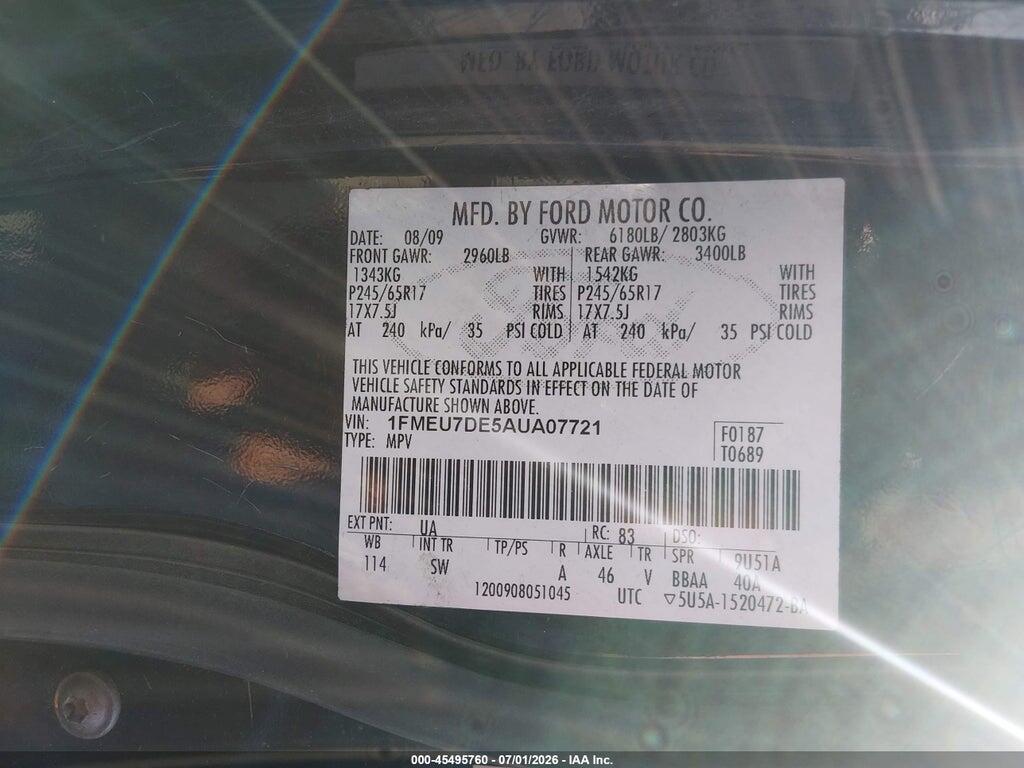 1FMEU7DE5AUA07721 2010 FORD EXPLORER photo no. 9