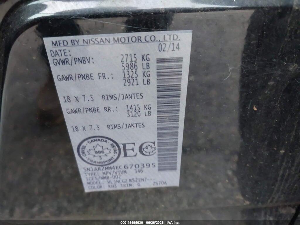 5N1AR2MM4EC670395 2014 NISSAN PATHFINDER photo no. 9