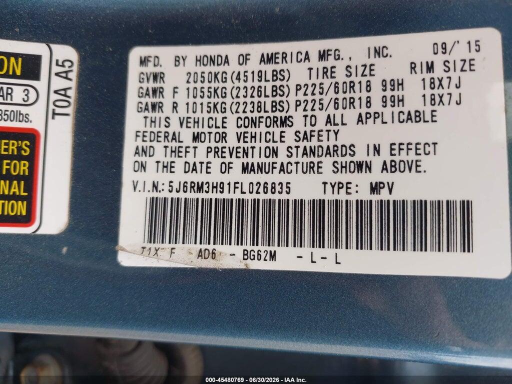 5J6RM3H91FL026835 2015 HONDA CR-V photo no. 9