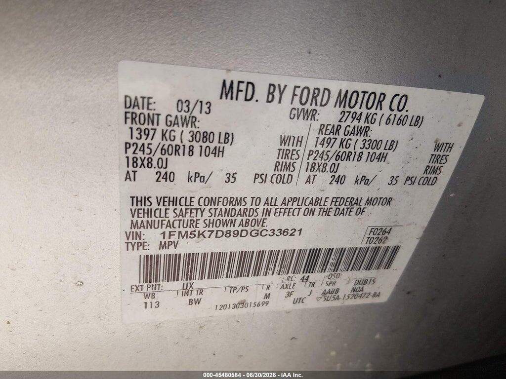 1FM5K7D89DGC33621 2013 FORD EXPLORER photo no. 9