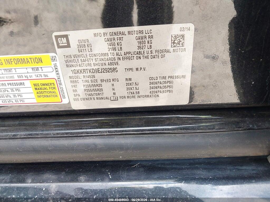 1GKKRTKD9EJ292589 2014 GMC ACADIA photo no. 9