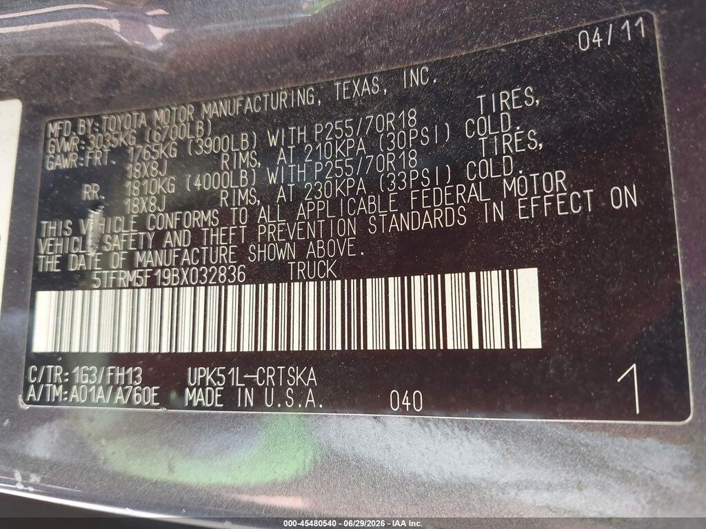 5TFRM5F19BX032836 2011 TOYOTA TUNDRA photo no. 9