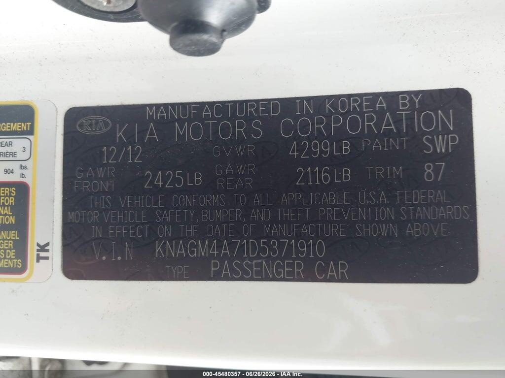 KNAGM4A71D5371910 2013 KIA OPTIMA photo no. 9