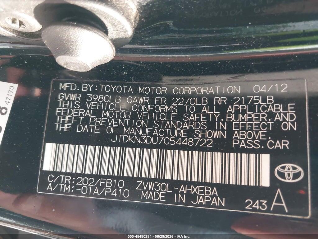 JTDKN3DU7C5448722 2012 TOYOTA PRIUS photo no. 9
