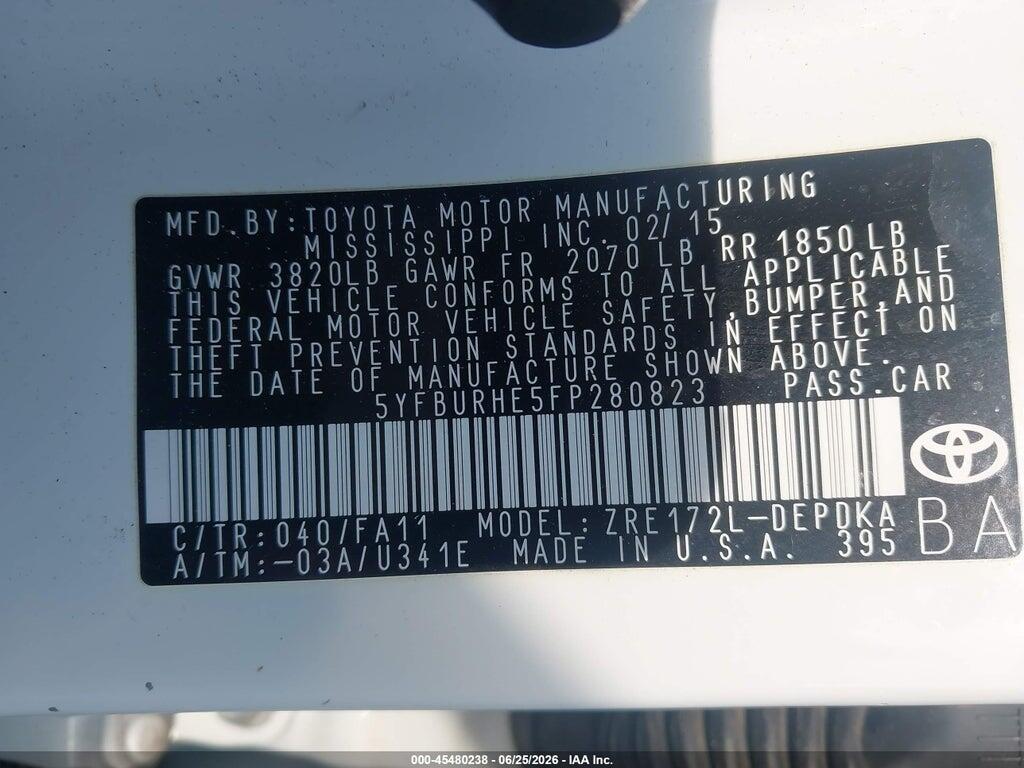 5YFBURHE5FP280823 2015 TOYOTA COROLLA photo no. 9