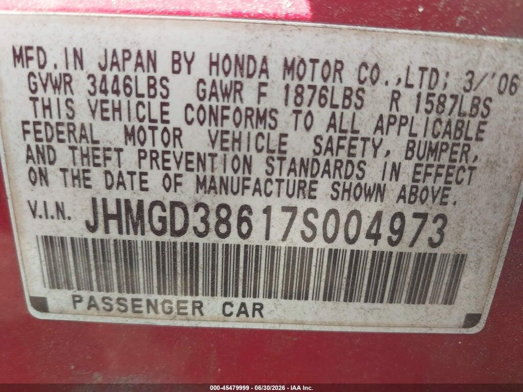 JHMGD38617S004973 2007 HONDA FIT photo no. 9