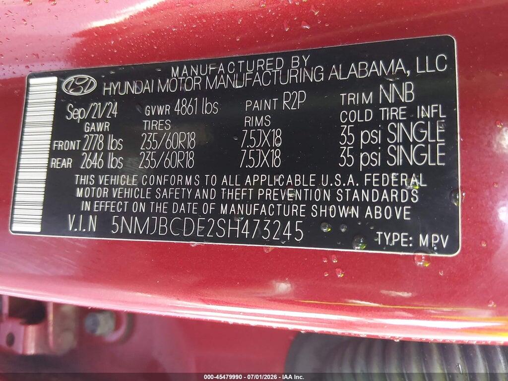 5NMJBCDE2SH473245 2025 HYUNDAI TUCSON photo no. 9