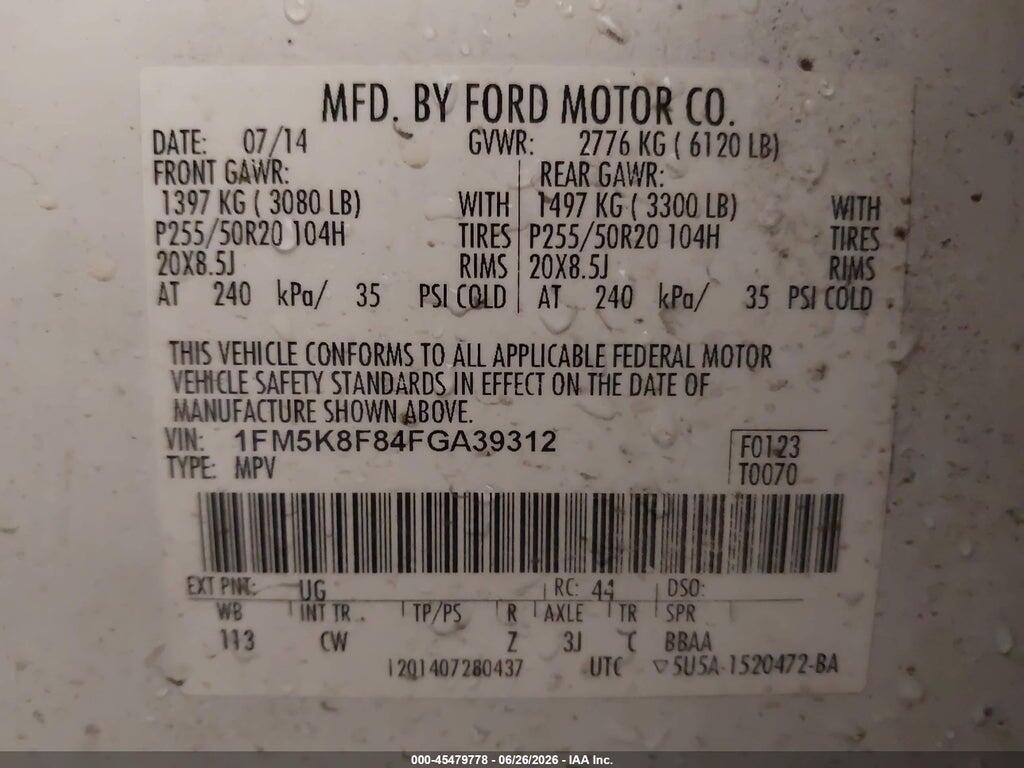 1FM5K8F84FGA39312 2015 FORD EXPLORER photo no. 9