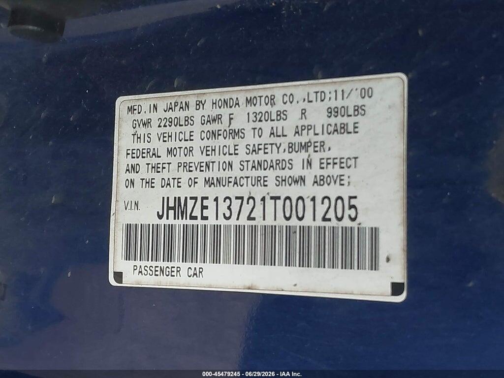 JHMZE13721T001205 2001 HONDA INSIGHT photo no. 9