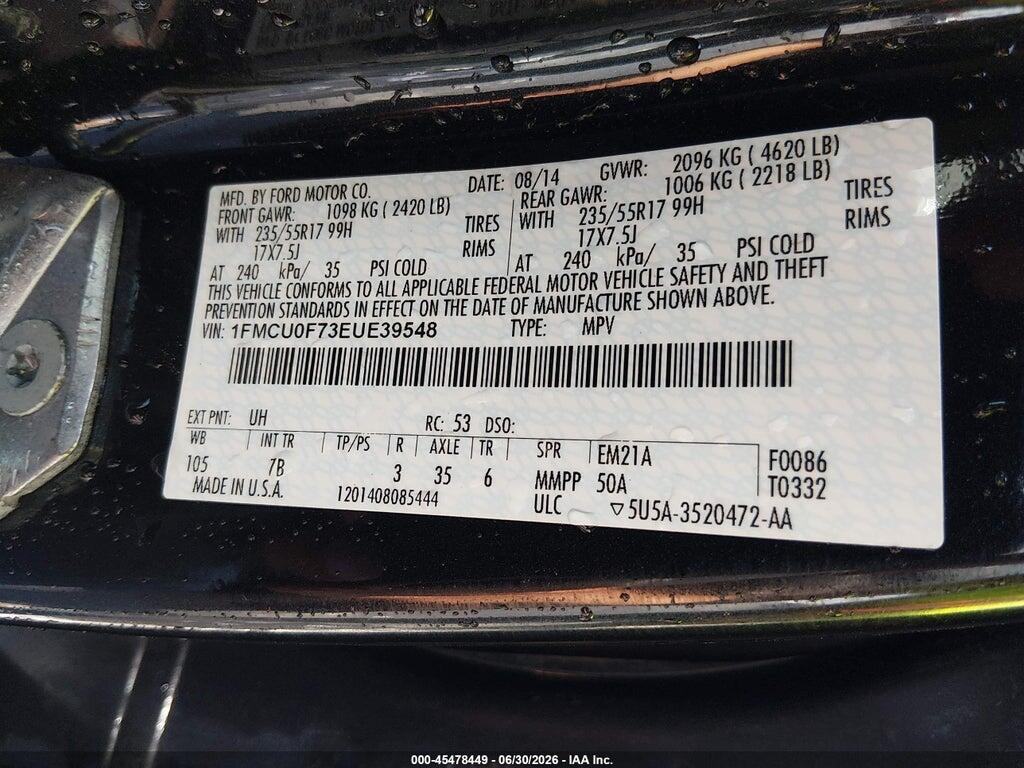 1FMCU0F73EUE39548 2014 FORD ESCAPE photo no. 9