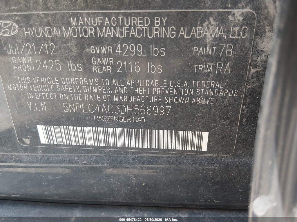 5NPEC4AC3DH566997 2013 HYUNDAI SONATA photo no. 9