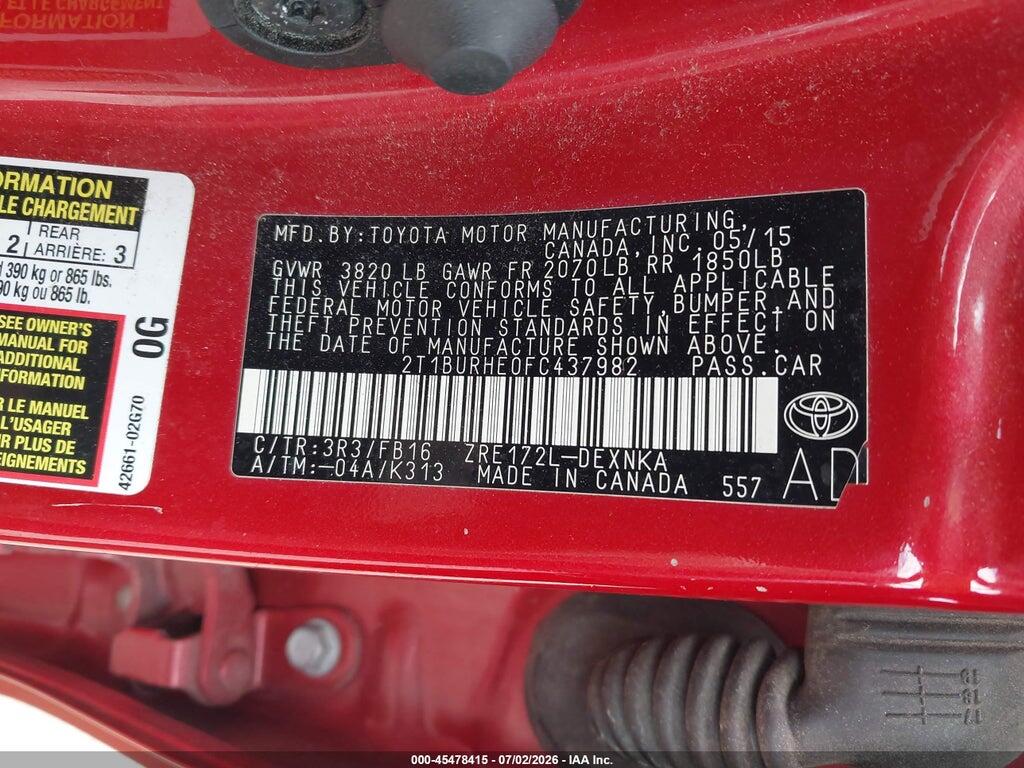 2T1BURHE0FC437982 2015 TOYOTA COROLLA photo no. 9