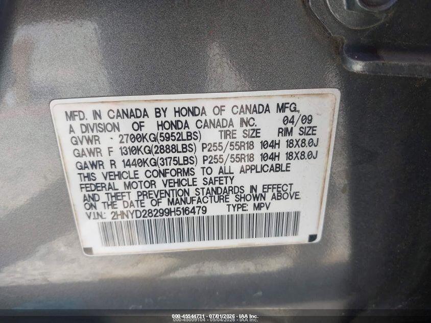 2HNYD28299H516479 2009 ACURA MDX photo no. 9