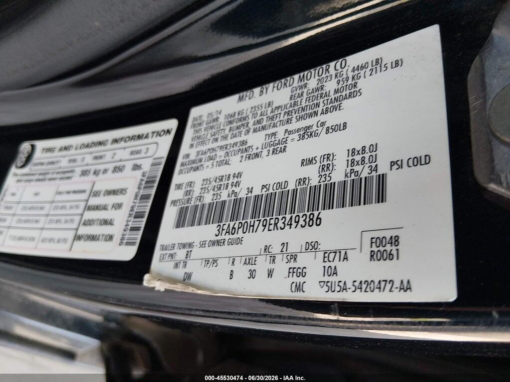 3FA6P0H79ER349386 2014 FORD FUSION photo no. 9