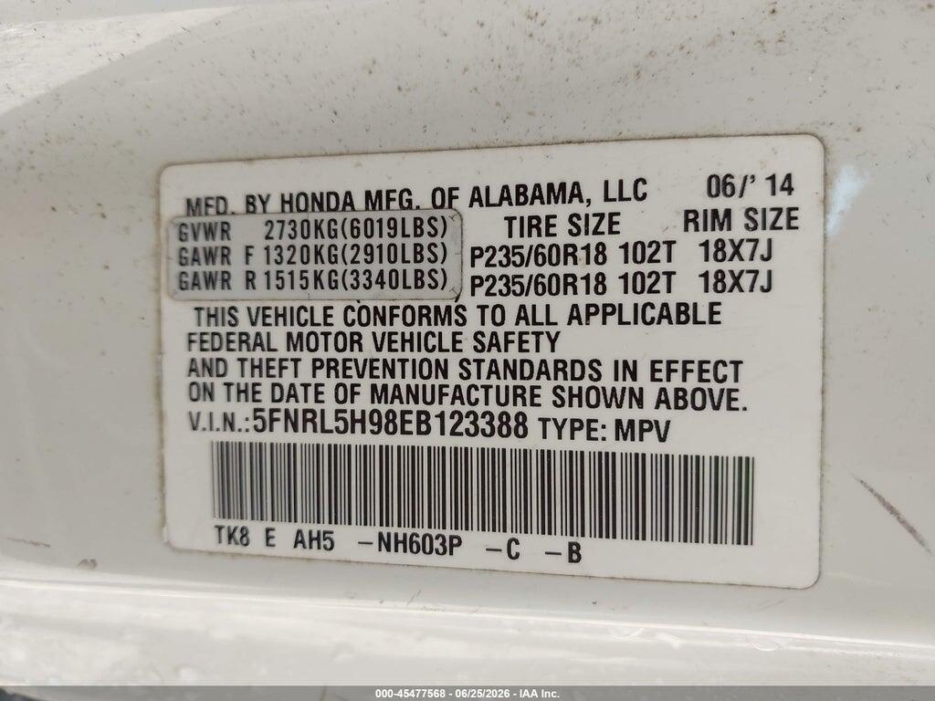5FNRL5H98EB123388 2014 HONDA ODYSSEY photo no. 9