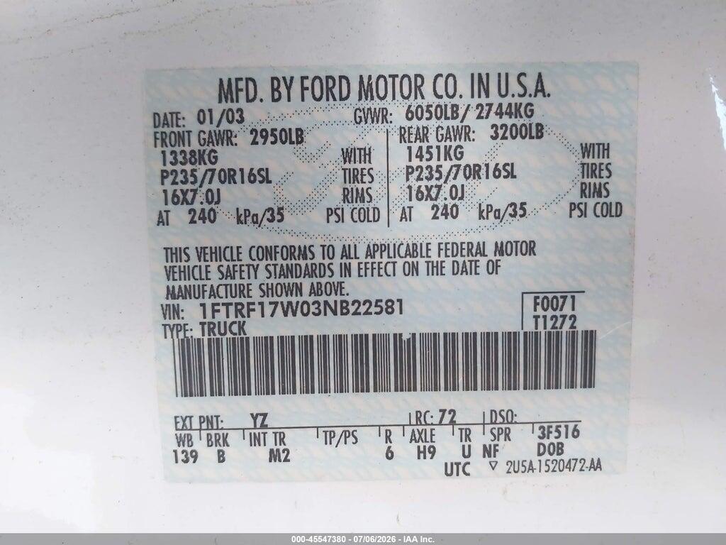 1FTRF17W03NB22581 2003 FORD F-150 photo no. 9