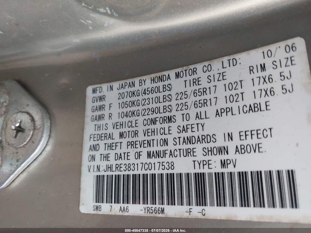 JHLRE38317C017538 2007 HONDA CR-V photo no. 9