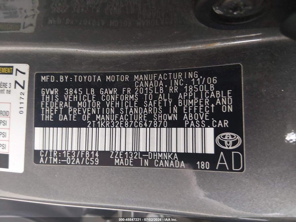 2T1KR32E87C647870 2007 TOYOTA MATRIX photo no. 9