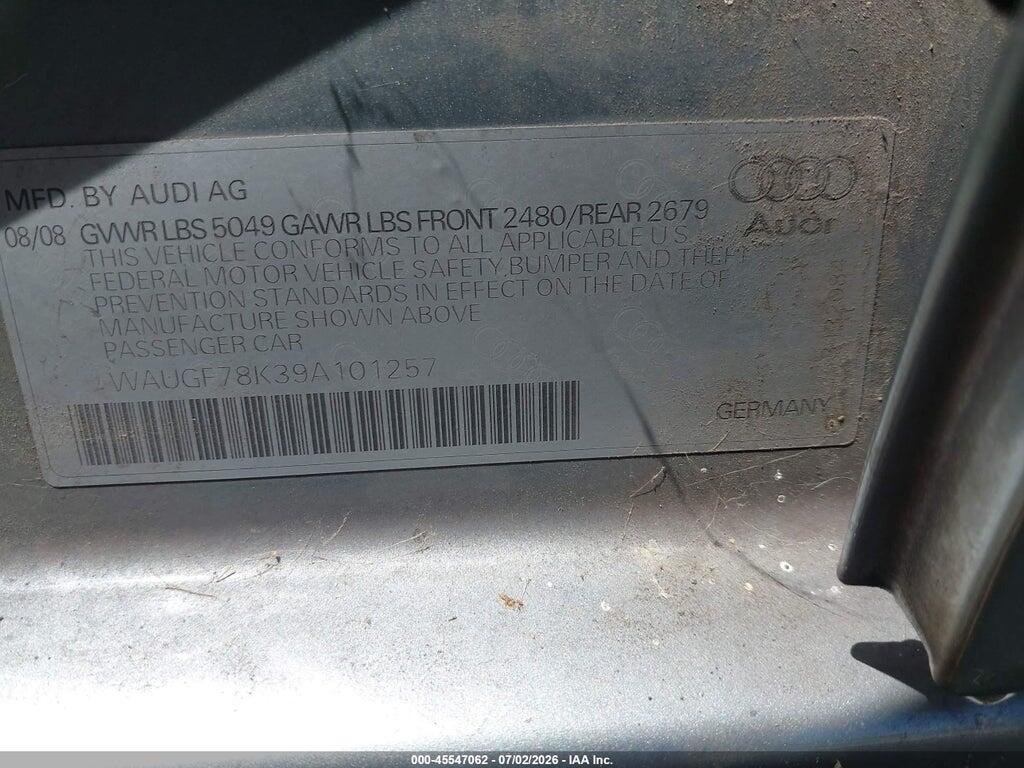 WAUGF78K39A101257 2009 AUDI A4 photo no. 9