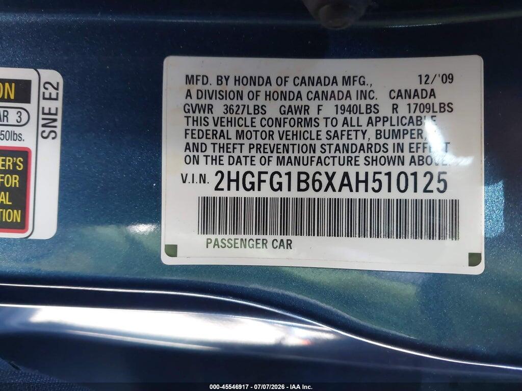 2HGFG1B6XAH510125 2010 HONDA CIVIC photo no. 9