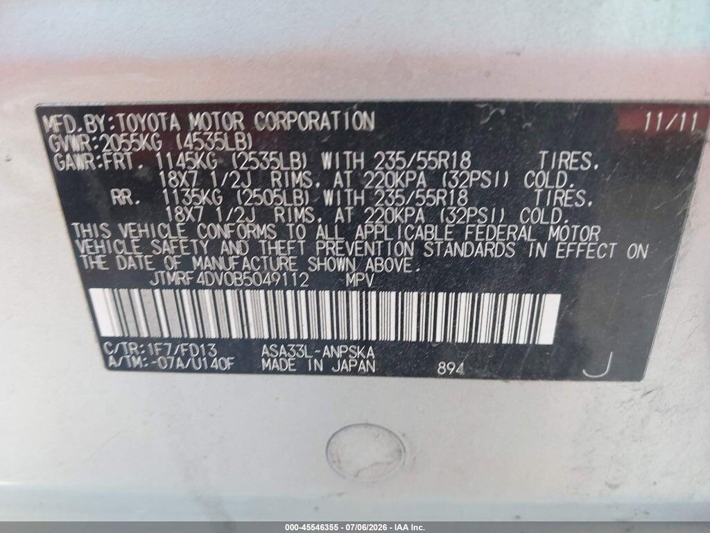JTMRF4DV0B5049112 2011 TOYOTA RAV4 photo no. 9