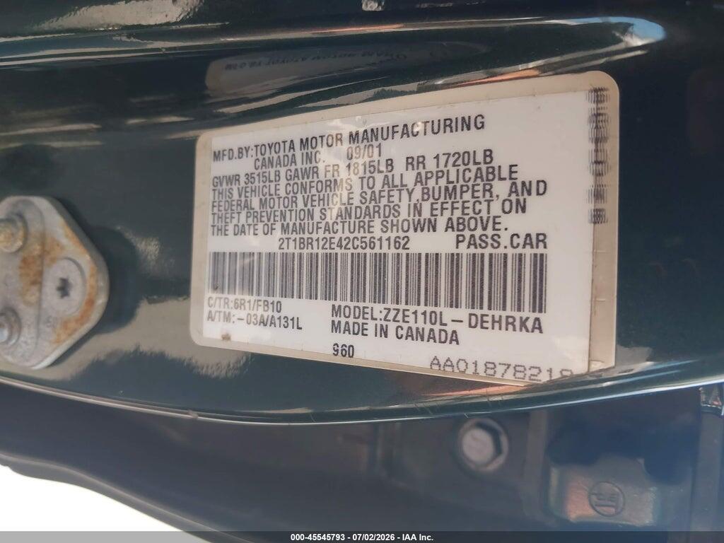2T1BR12E42C561162 2002 TOYOTA COROLLA photo no. 9