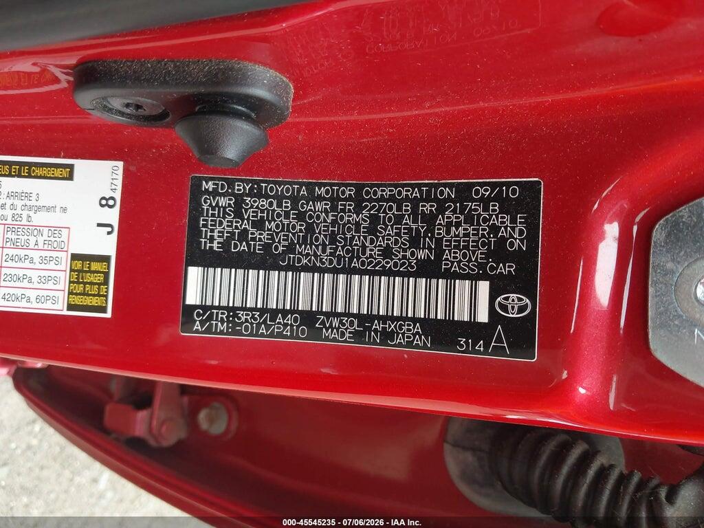 JTDKN3DU1A0229023 2010 TOYOTA PRIUS photo no. 9