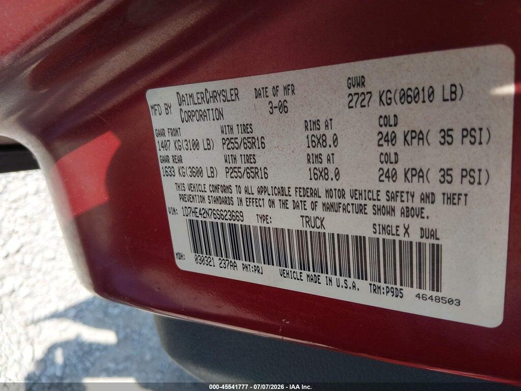 1D7HE42N76S623669 2006 DODGE DAKOTA photo no. 9