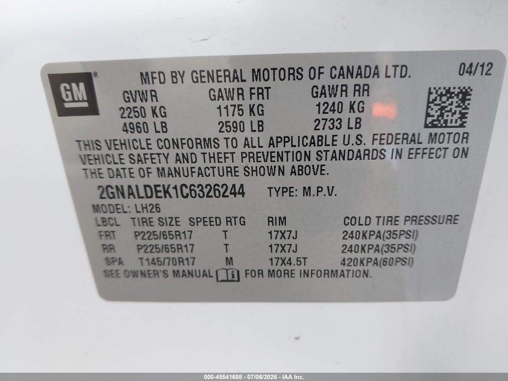 2GNALDEK1C6326244 2012 CHEVROLET EQUINOX photo no. 9