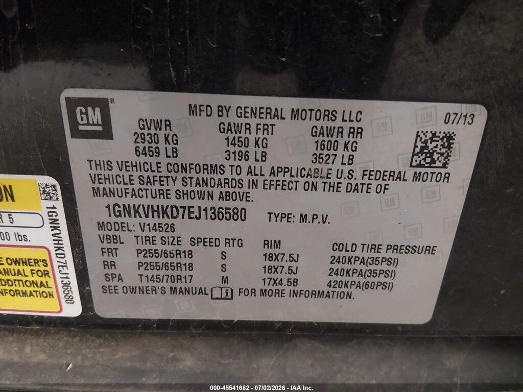 1GNKVHKD7EJ136580 2014 CHEVROLET TRAVERSE photo no. 9