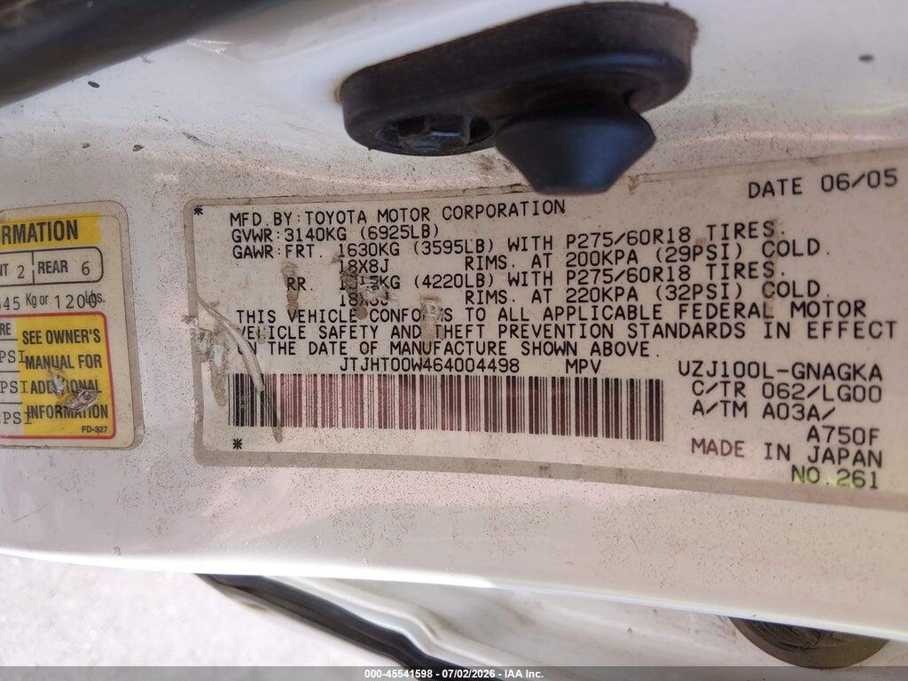 JTJHT00W464004498 2006 LEXUS LX 470 photo no. 9
