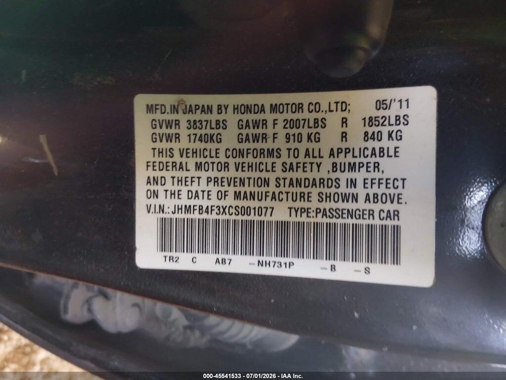 JHMFB4F3XCS001077 2012 HONDA CIVIC HYBRID photo no. 9