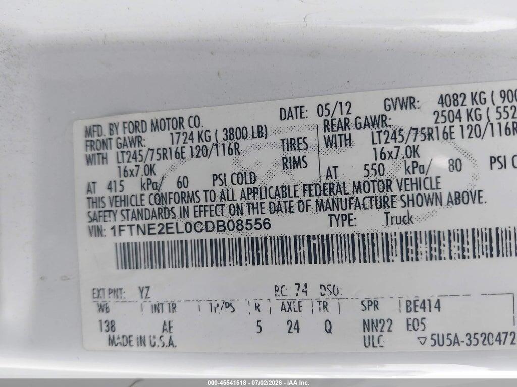 1FTNE2EL0CDB08556 2012 FORD E-250 photo no. 9