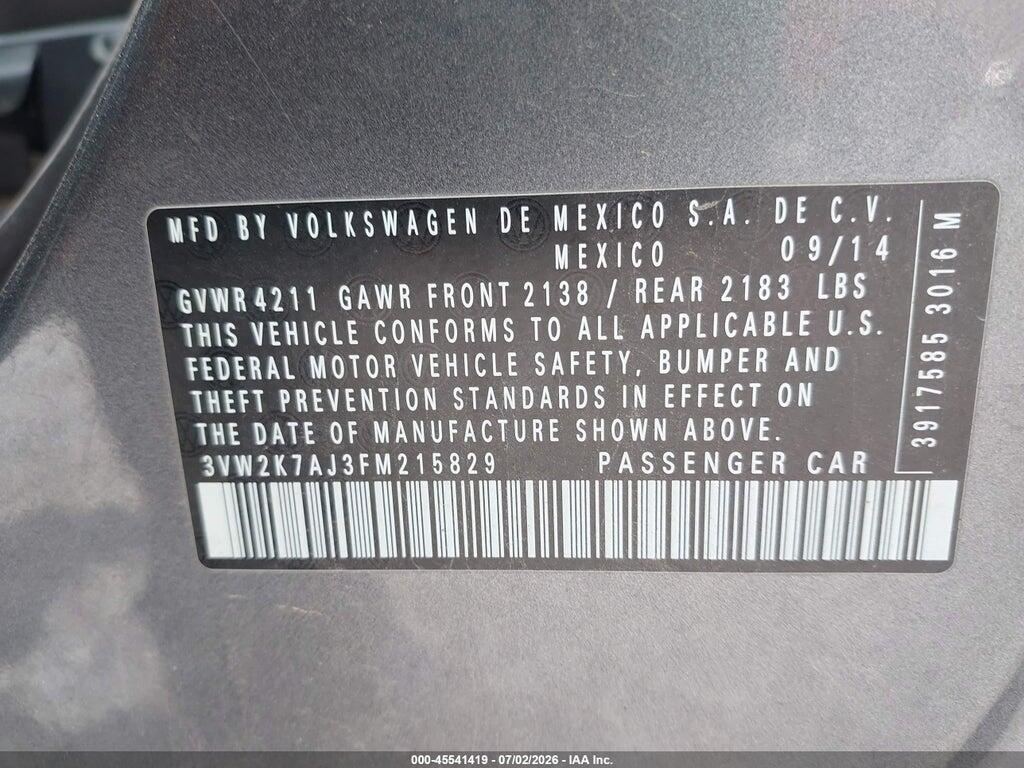 3VW2K7AJ3FM215829 2015 VOLKSWAGEN JETTA photo no. 9