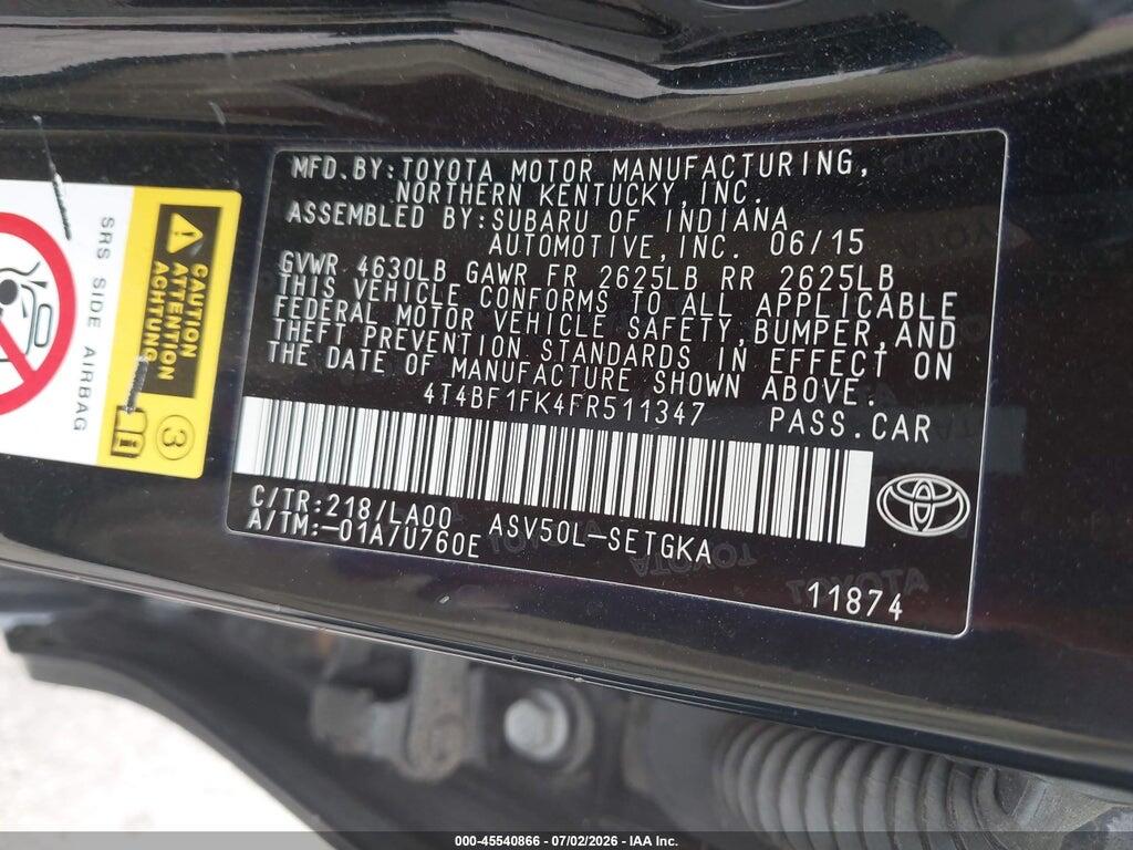 4T4BF1FK4FR511347 2015 TOYOTA CAMRY photo no. 9