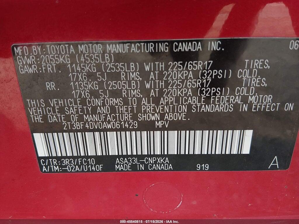 2T3BF4DV0AW061429 2010 TOYOTA RAV4 photo no. 9