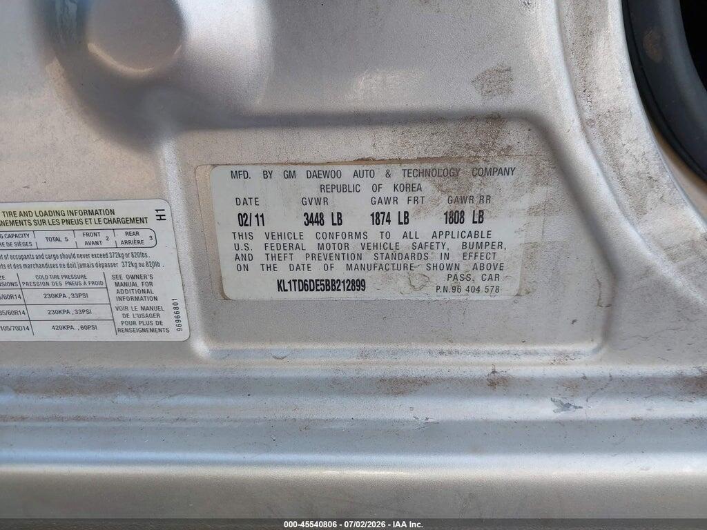 KL1TD6DE5BB212899 2011 CHEVROLET AVEO photo no. 9