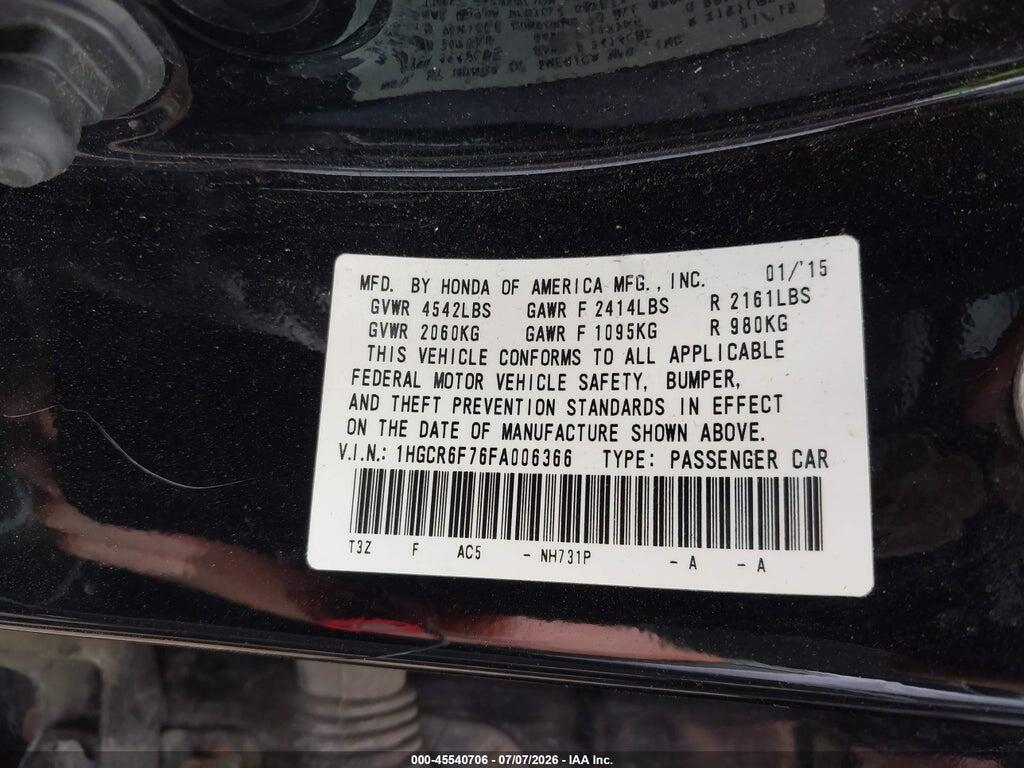 1HGCR6F76FA006366 2015 HONDA ACCORD HYBRID photo no. 9