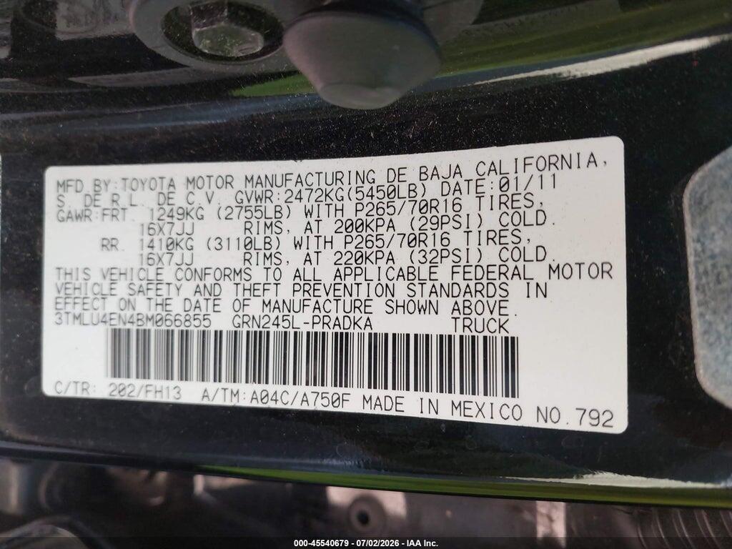 3TMLU4EN4BM066855 2011 TOYOTA TACOMA photo no. 9