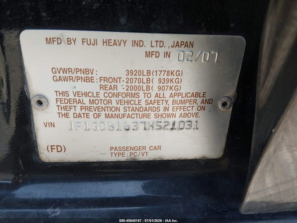 JF1GD61637H521031 2007 SUBARU IMPREZA photo no. 9