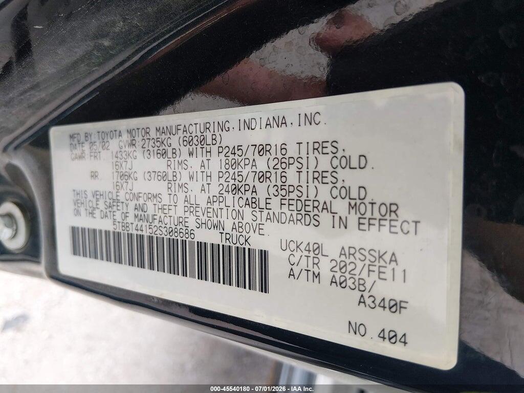 5TBBT44152S308686 2002 TOYOTA TUNDRA photo no. 9