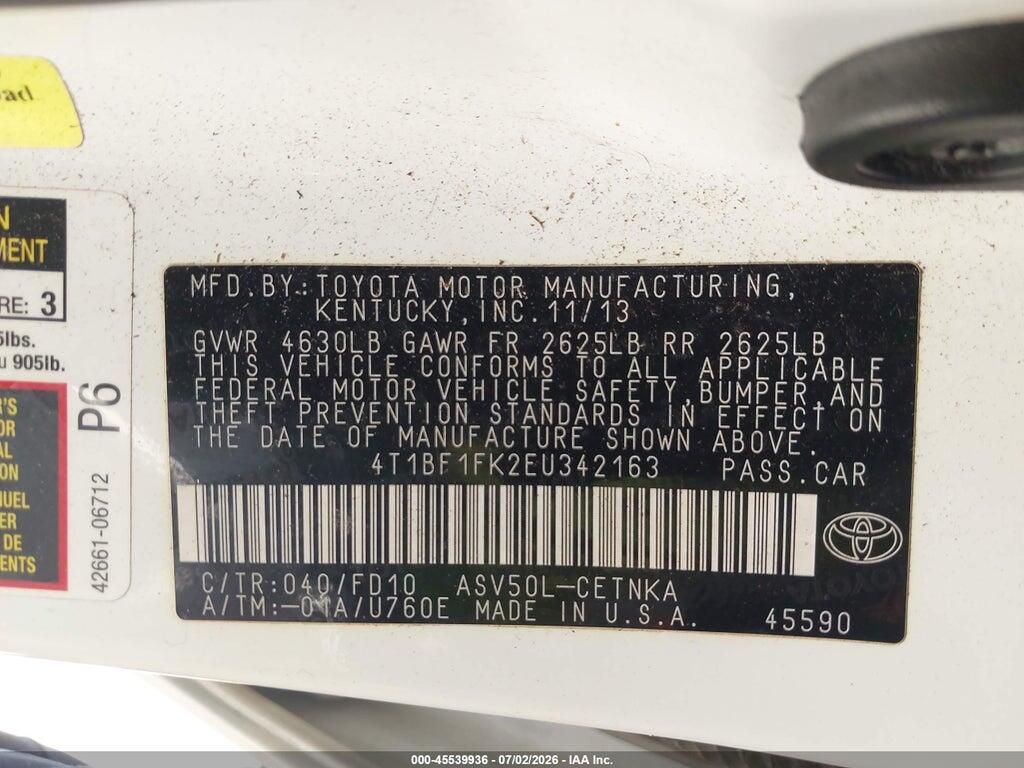 4T1BF1FK2EU342163 2014 TOYOTA CAMRY photo no. 9