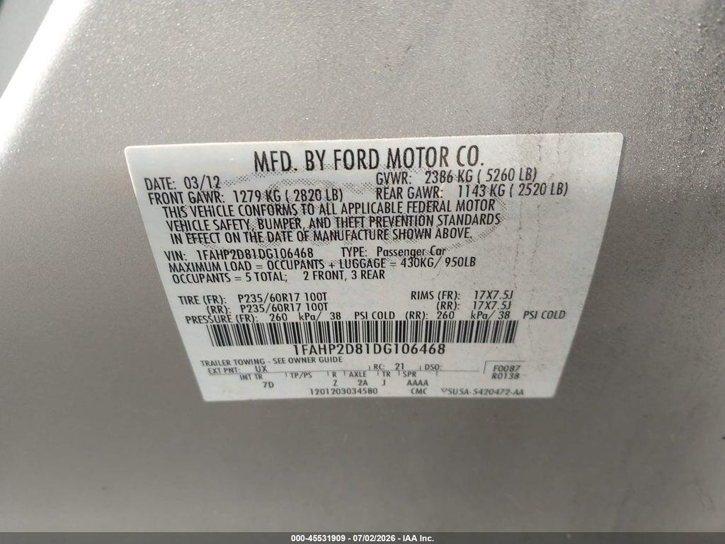 1FAHP2D81DG106468 2013 FORD TAURUS photo no. 9