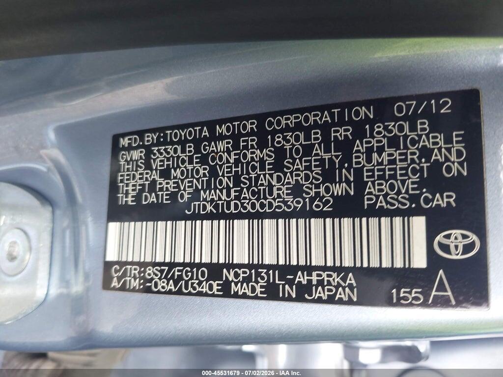 JTDKTUD30CD539162 2012 TOYOTA YARIS photo no. 9