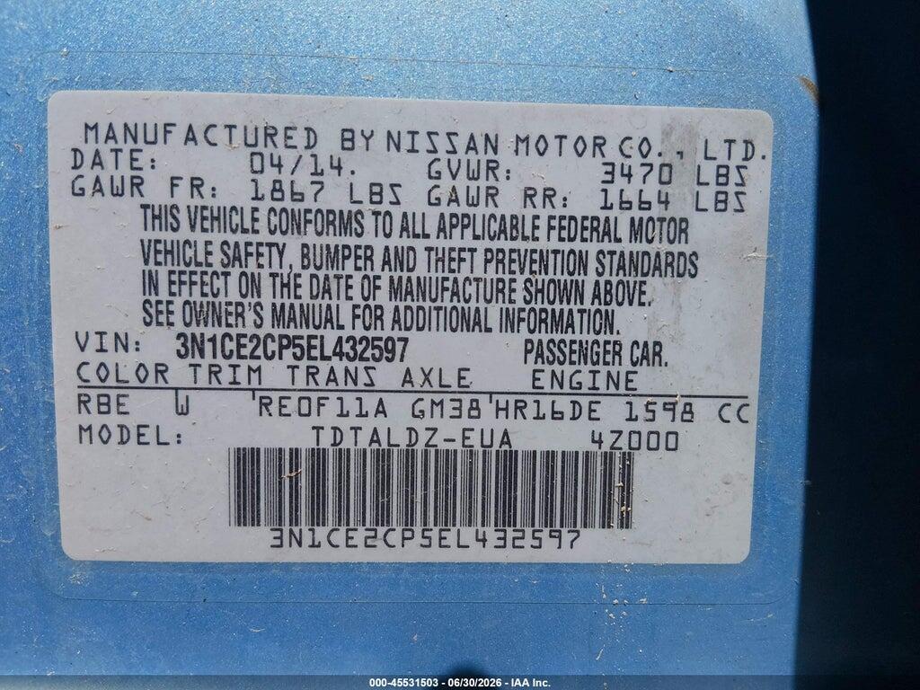 3N1CE2CP5EL432597 2014 NISSAN VERSA NOTE photo no. 9