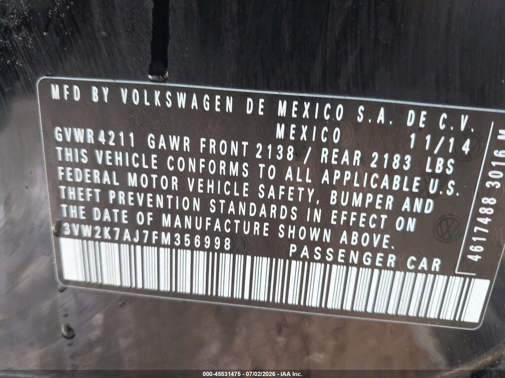 3VW2K7AJ7FM356998 2015 VOLKSWAGEN JETTA photo no. 9