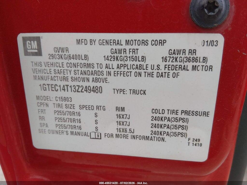 1GTEC14T13Z249480 2003 GMC SIERRA 1500 photo no. 9